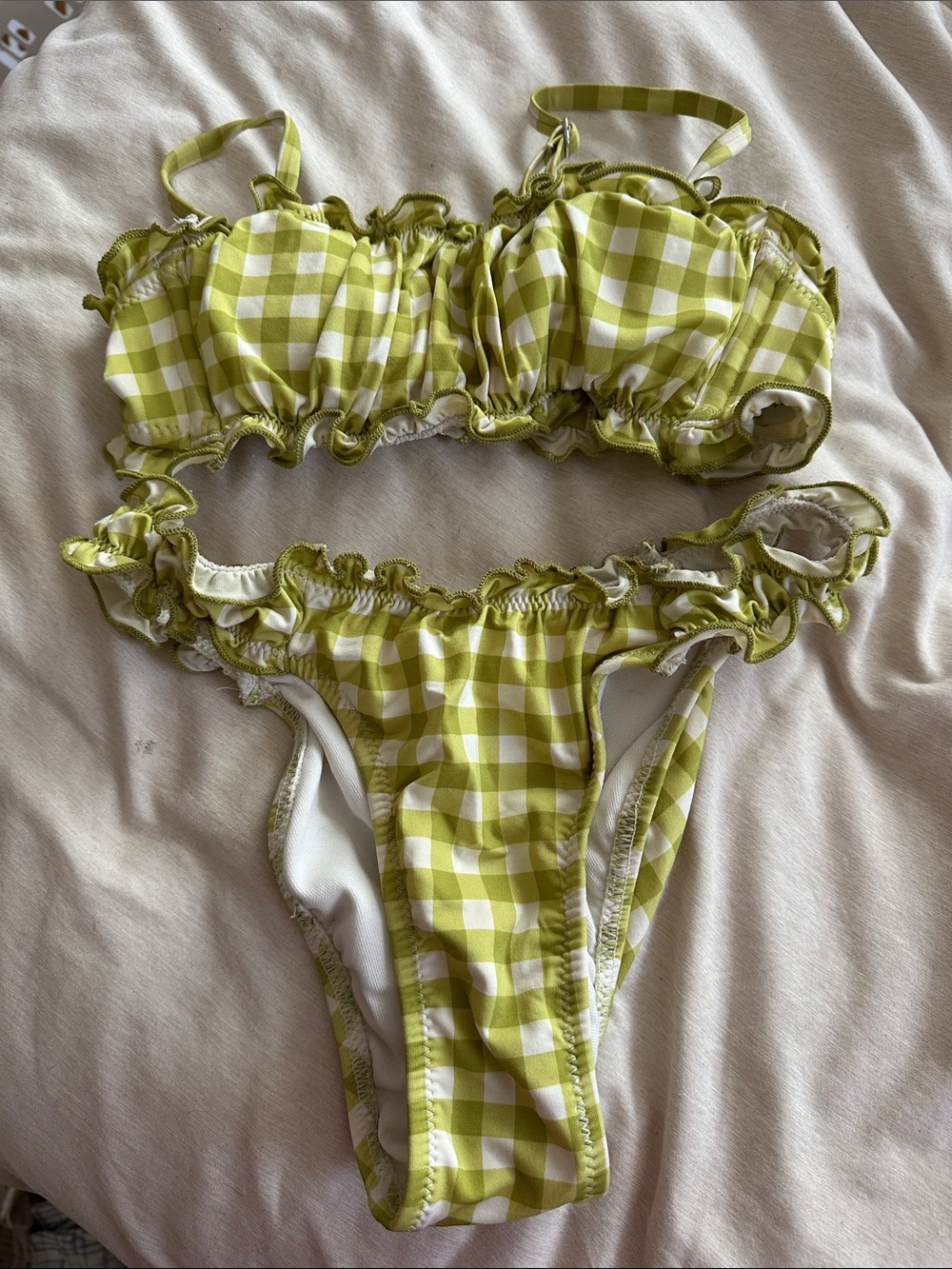Wild Fable Green & White Gingham Ruffle Bikini - sz XXS